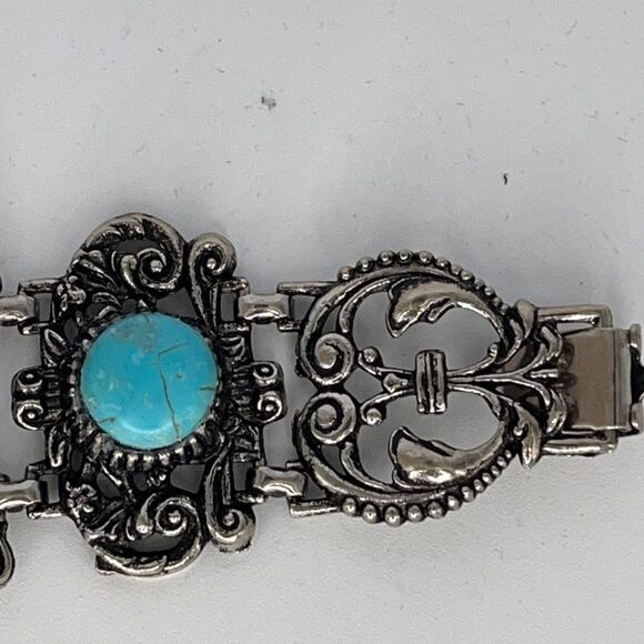 Huge oxidized silver tone and turquoise bracelet - Picture 4 of 8